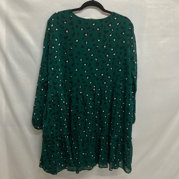 Studio Untold Green Longsleeve Dress Heart Animal Print Tiered Ruffle 24 - Picture 4 of 8
